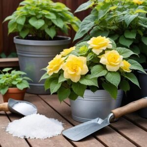 Epsom salt boosts plant health by promoting greener leaves and vibrant blooms