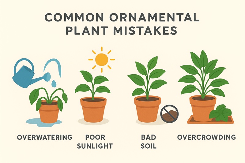 Top 10 Ornamental Plants to Beautify Your Home and Balcony 15 Common plant care mistakes infographic