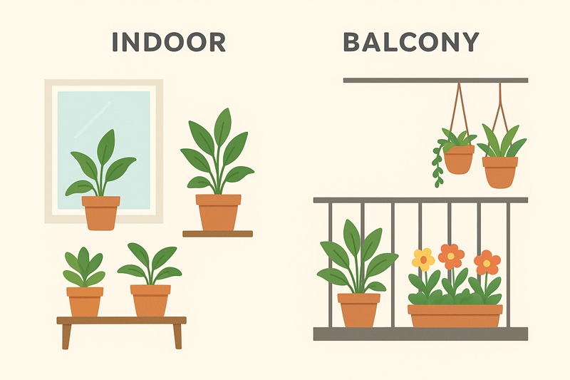 Top 10 Ornamental Plants to Beautify Your Home and Balcony 2 Indoor vs balcony ornamental plants comparison diagram