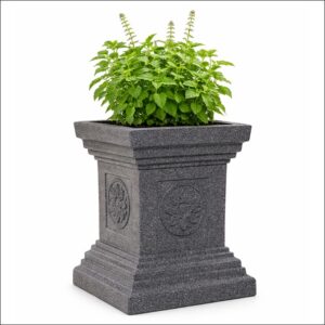 Stone finish fiber Tulsi planter with elegant design, durable lightweight material, suitable for indoor and outdoor use