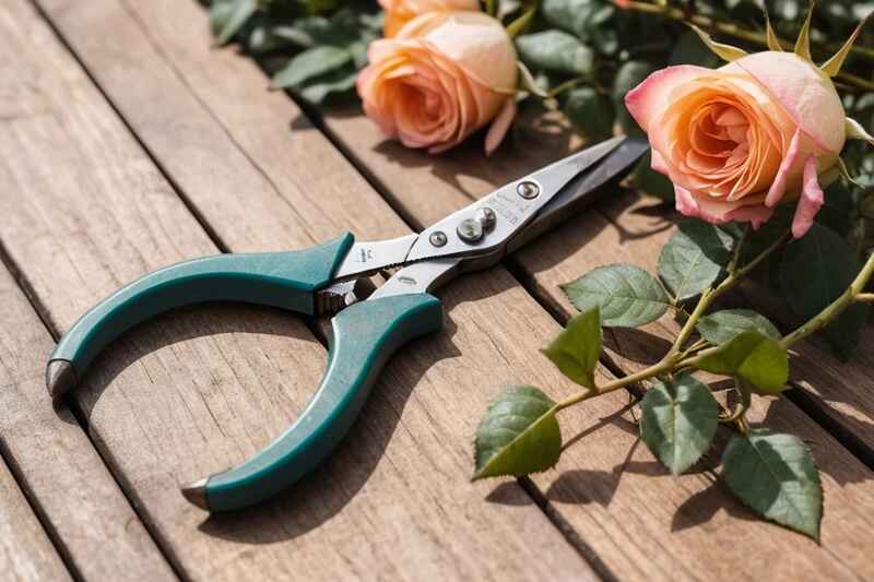 10 Things to Arrange Before Buying Roses Online 7 Garden pruner kept near rose stems for pruning work