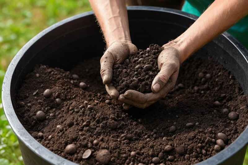 10 Things to Arrange Before Buying Roses Online 6 Gardener mixing soil, compost, and coco peat for rose soil preparation