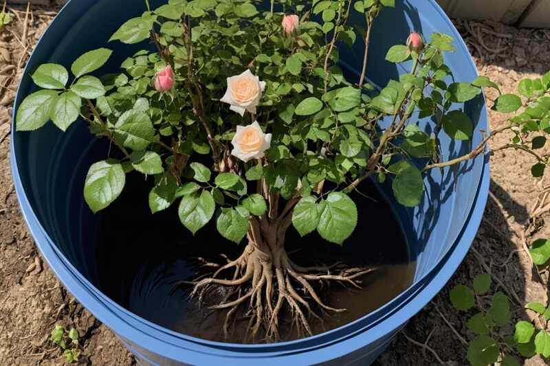 10 Things to Arrange Before Buying Roses Online 5 Rose roots soaking in fungicide solution before planting