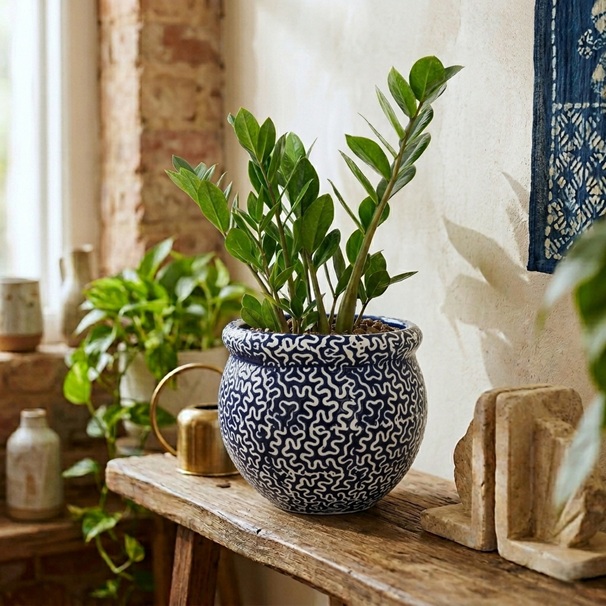 Terra Bloom 8-Inch Textured Ceramic Planter 1 Terra Bloom 8-inch textured ceramic planter for indoor plants