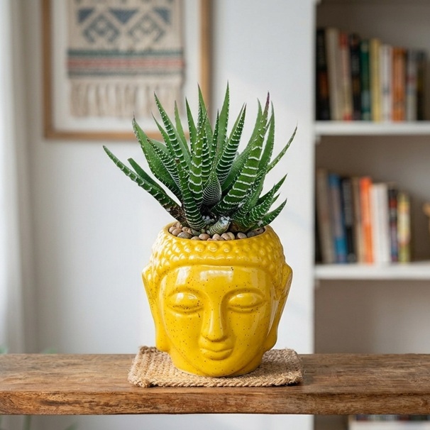 Zen Aura 4.5-Inch Buddha Face Ceramic Planter 1 Zen Aura 4.5-inch Buddha face ceramic planter pot for indoor plants
